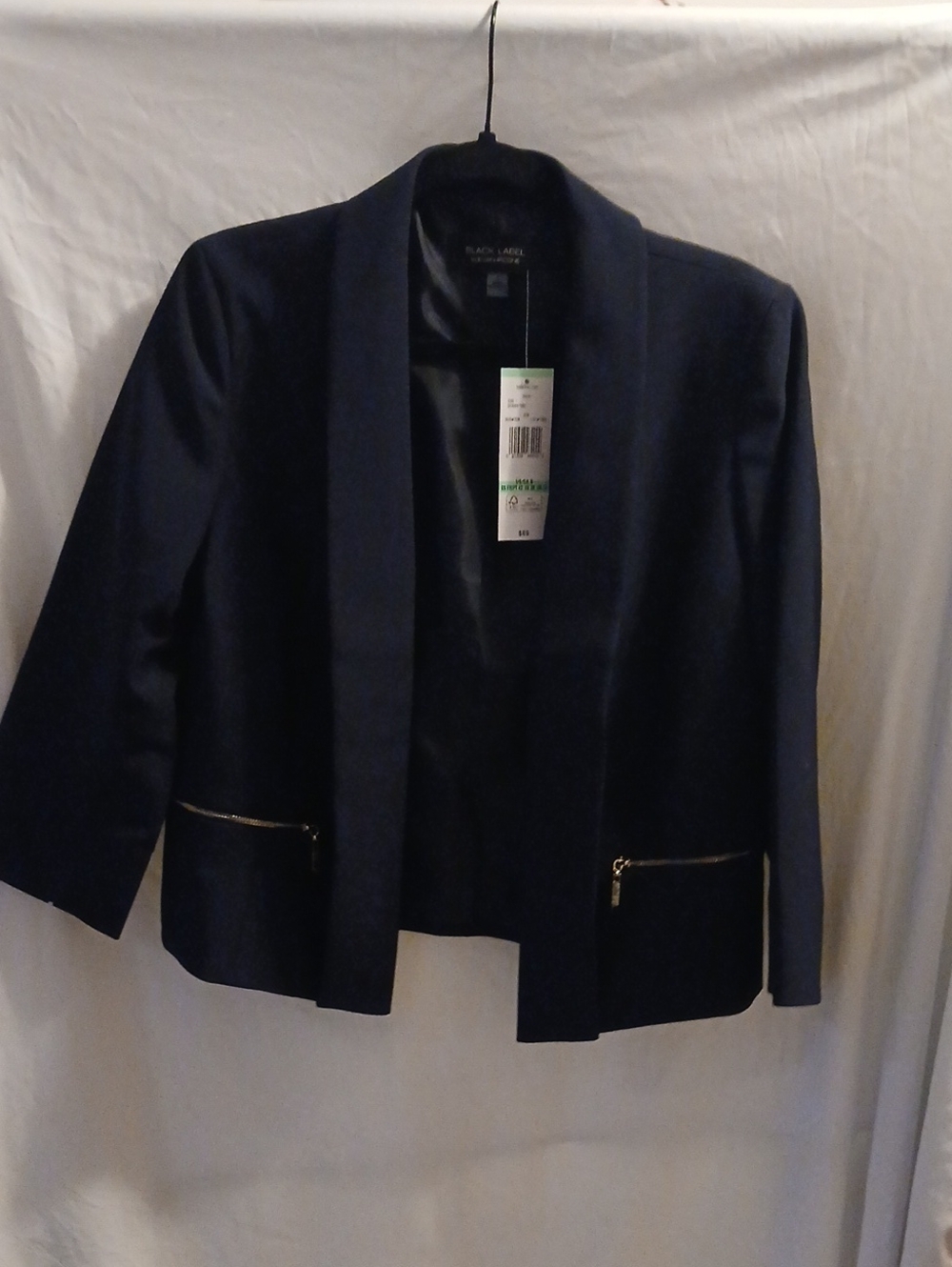 Black Label Navy Open-Front Blazer with Gold Zip Pockets